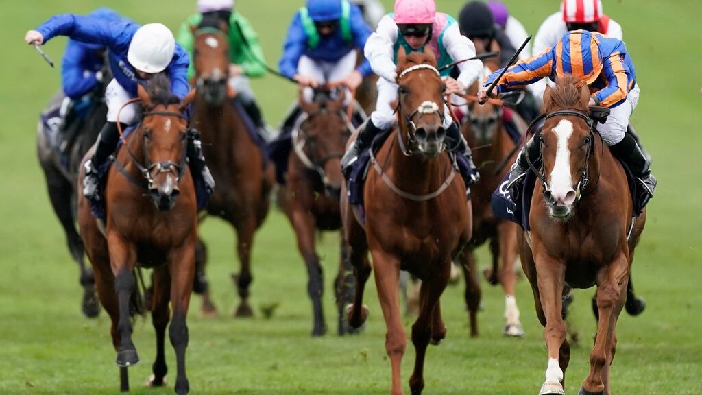 Love and Ryan Moore (R) won the 1,000 Guineas at Newmarket on Sunday. Photograph: Alan Crowhurst/Getty