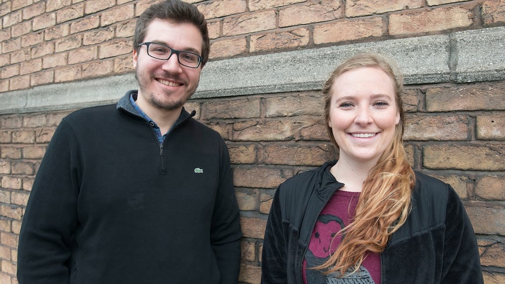 Nathan Berning and Emily Faulkner who are campaigning for a No vote in the referendum. Photograph: Dave Meehan