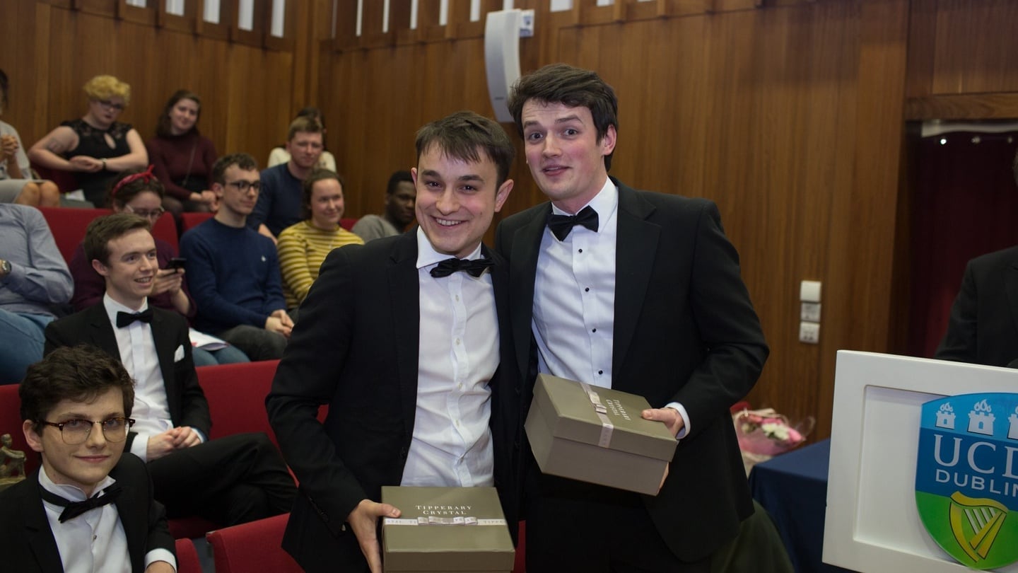 Runners-up Rory O’Sullivan and Harry Higgins (TCD Philosophy). Photograph: James Forde