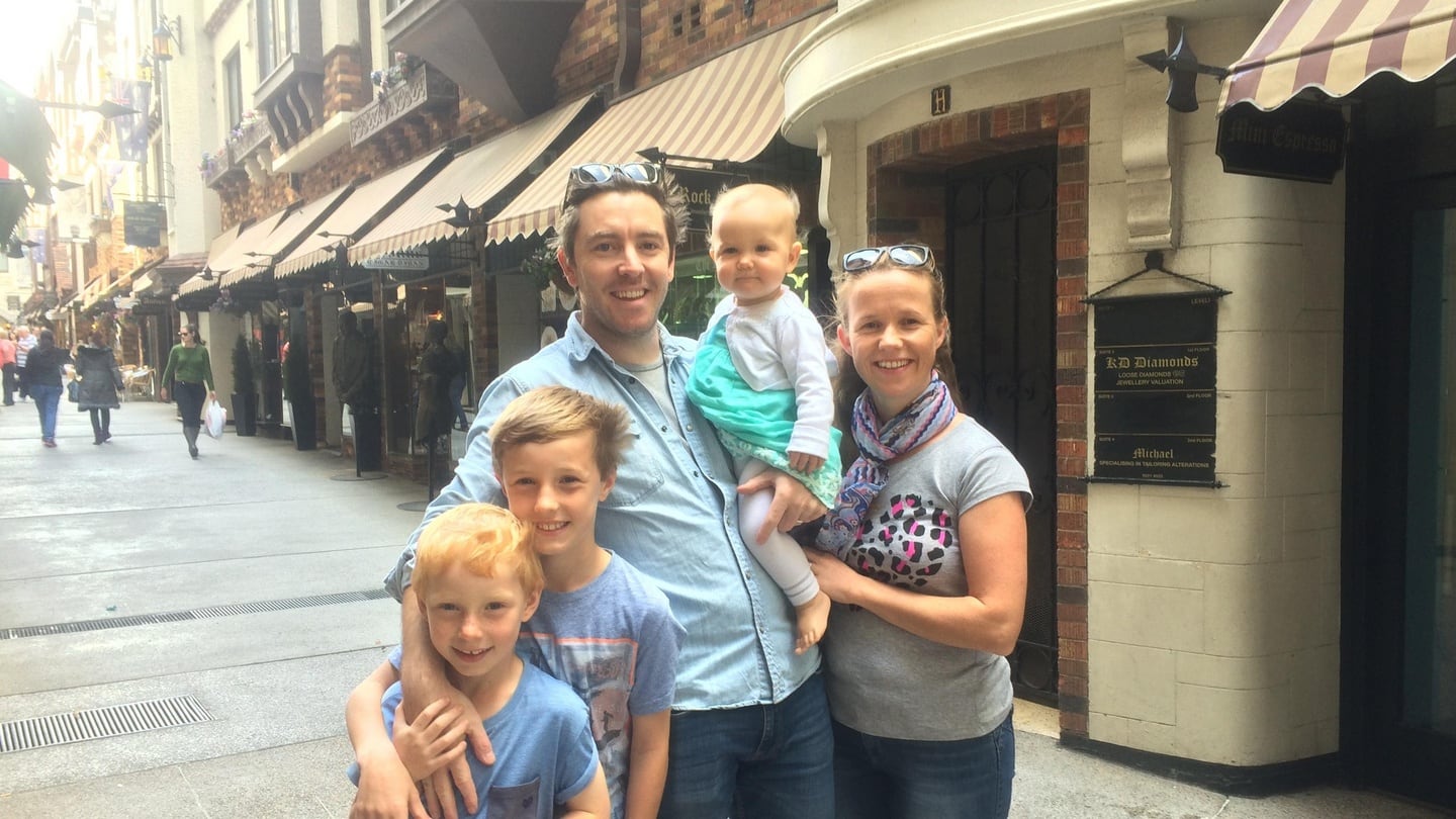 Gráinne Ní Shé, an intensive care nurse at the Fiona Stanley Hospital, with her family in Perth, Australia.
