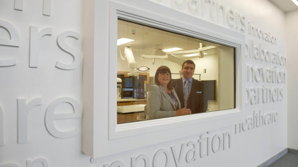 Máire Geoghegan-Quinn and Medtronics’ Gerry Kilcommins in Galway. Photograph: Andrew Downes