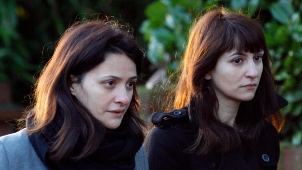 Elisabetta (L) and Francesca Grillo (R), arrive at Isleworth Crown Court in London today. Photograph: Tal Cohen/EPA
