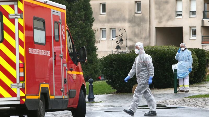 Emergency services outside Etienne Marie de la Hante retirement home in Crepy-en-Valois, France. Photograph: Francois Nascimbeni/AFP via Getty Images