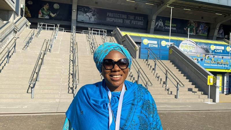 Sakinah Abdul-Ibiyeye, attending the festival of Eid al-Adha in Croke Park. Photograph: Jack Power