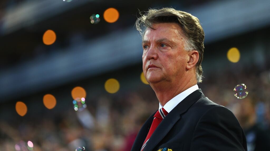 Manchester United manager Louis van Gaal: “We fight until the end. We are dependent on Manchester City, that’s the difference. That’s also frustrating when you had the chance two matches before the end to keep that advantage.” Photograph: Paul Gilham/Getty Images