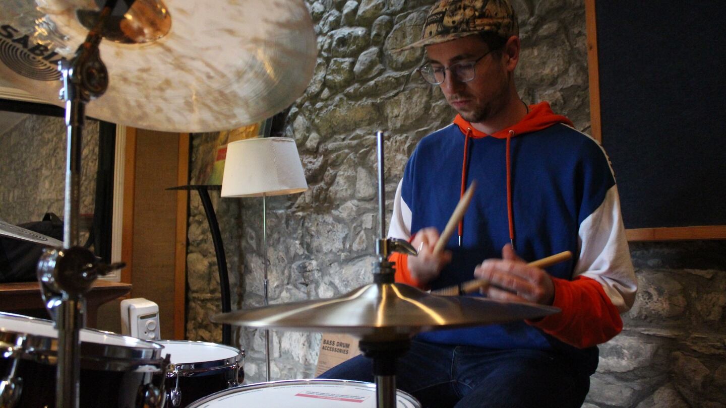 Australian drummer Campbell Phillips at the 21 Drums drum camp in Grouse Lodge studios, Co Westmeath. Photograph: Glen Murphy