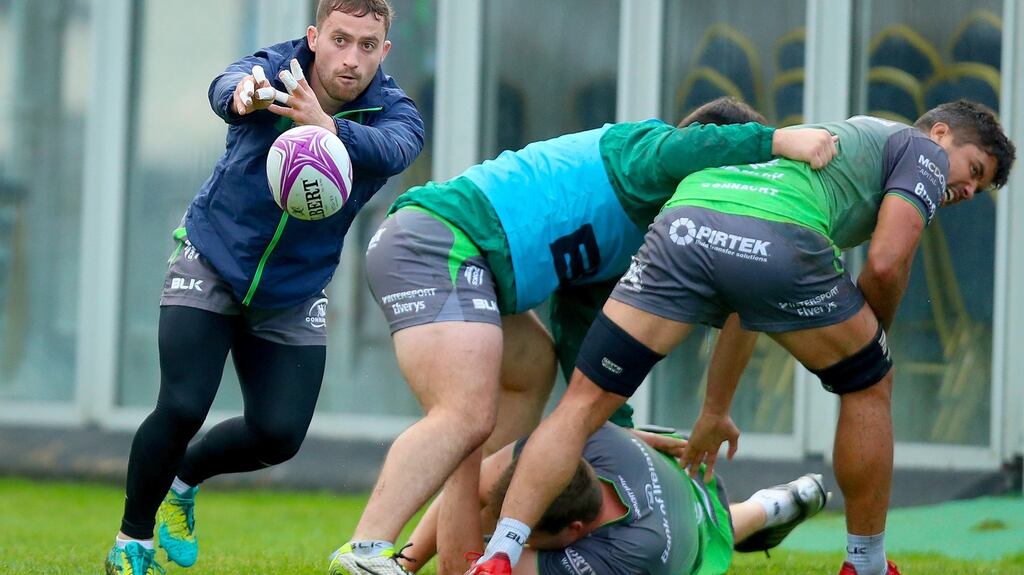 Scrumhalf Caolan Blade takes over the captaincy for the first time as Connacht face Sale at the AJ Bell Stadium. Photograph: Oisin Keniry/Inpho