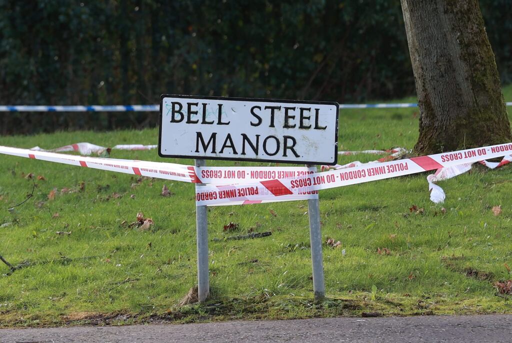 The shooting happened in the Bell Steel Manor area of Dunmurry at about 10.30am on Sunday. Photograph: Liam McBurney/PA