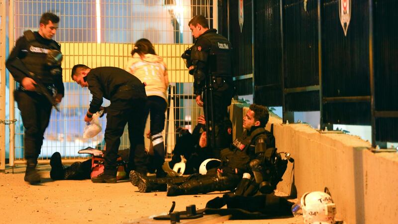 Turkish policemen at the site of an explosion in central Istanbul, Turkey, December 10, 2016. Photograph: Murad Sezer/Reuters,