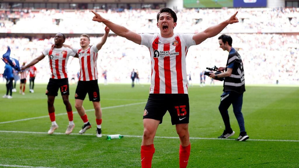 Sunderland’s Luke O’Nien reacts after the Sky Bet League One play-off final. Photograph: Steven Paston/PA Wire