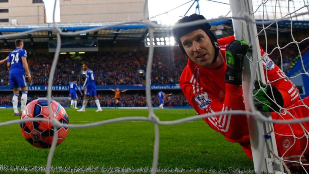 Chelsea goalkeeper Petr Cech looks on after being beaten by a shot from Jonathan Stead of Bradford City during the FA Cup fourth-round match at Stamford Bridge. Photograph: Paul Gilham/Getty Images