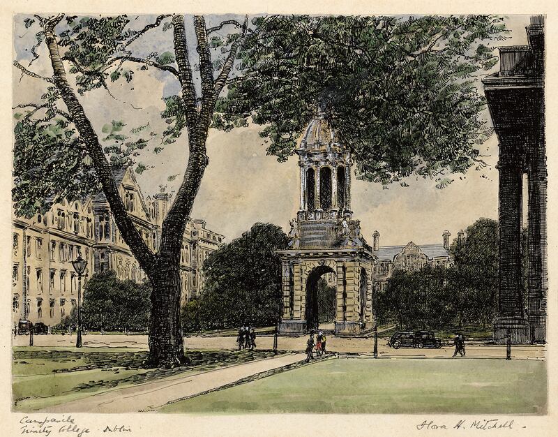 Flora H Mitchell’s ink and watercolour drawings of the Campanile in Trinity College Dublin (€2,000-€3,000)