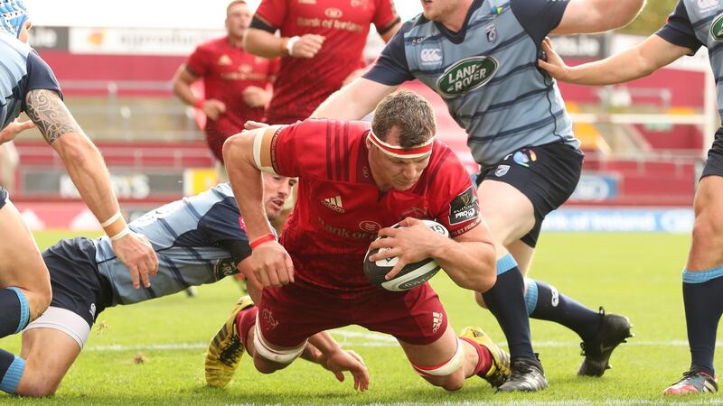 Munster’s Robin Copeland scores a try. Photograph: Billy Stickland/Inpho