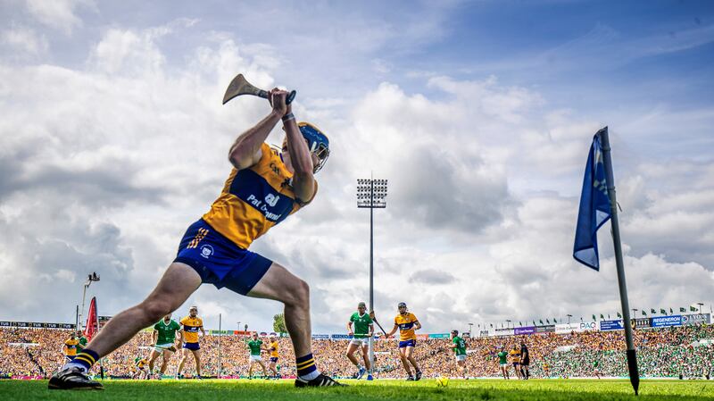Munster GAA Senior Hurling Championship Final, TUS Gaelic Grounds, Co. Limerick 11/6/2023
Clare vs Limerick
Clare’s John Conlon takes a sideline cut
Mandatory Credit ©INPHO/Evan Treacy
