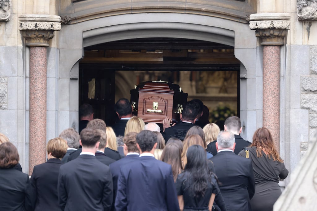 The funeral of Max Wall, (who died in Ios, Greece) arriving at the Church of the Sacred Heart Donnybrook, Dublin. Photograph: Dara Mac Dónaill/The Irish Times