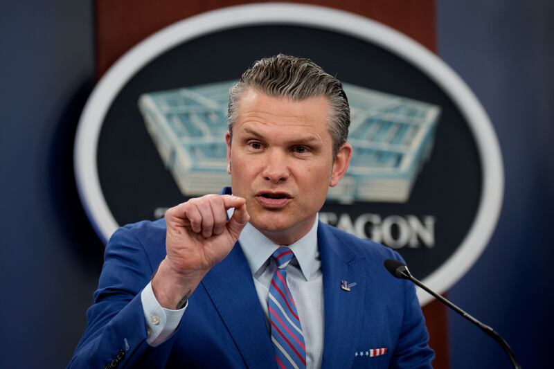 US defence secretary Pete Hegseth addresses a news conference at the Pentagon. Photograph: Andrew Harnik/AFP/Getty