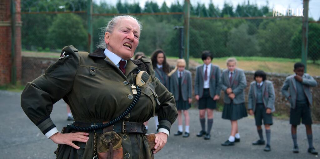 Emma Thompson as Miss Trunchbull in Roald Dahl's Matilda the Musical. Photograph: Dan Smith/Netflix