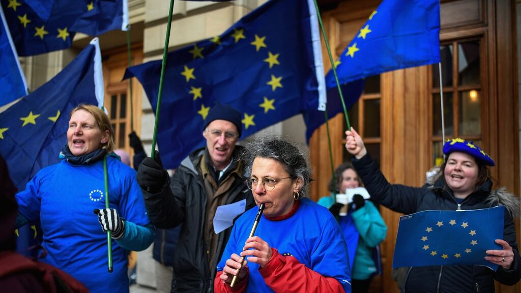 Members of the European Movement in Scotland demonstrate against  Brexit  outside the Scottish Labour Party Conference  in Dundee in recent days. File photograph: by Jeff J Mitchell/Getty Images
