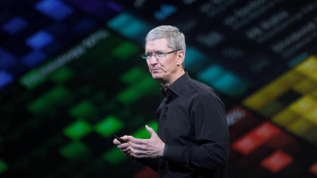 Tim Cook, chief executive of Apple, speaks during a press event at the Yerba Buena Center in San Francisco. Photograph: Noah Berger/Bloomberg