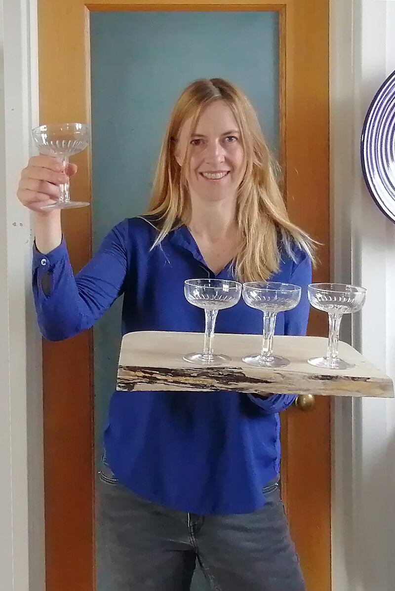 Artist and designer Sasha Sykes with her champagne coupes