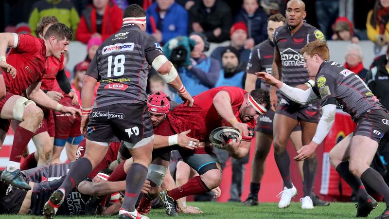 James Cronin crosses to score a try which was later disallowed by the TMO. Photograph: Dan Sheridan/Inpho