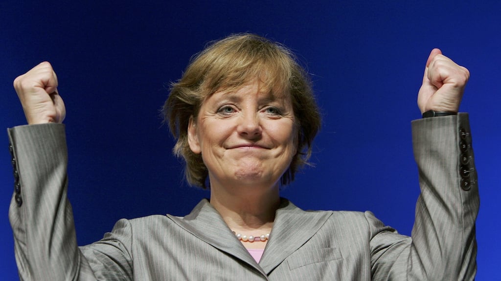 At her first European Council meeting in December 2005, Angela Merkel emerged in the early hours ‘the deal-maker’ in brokering a budget accord. Photograph: Alexander Hassenstein/Getty Images