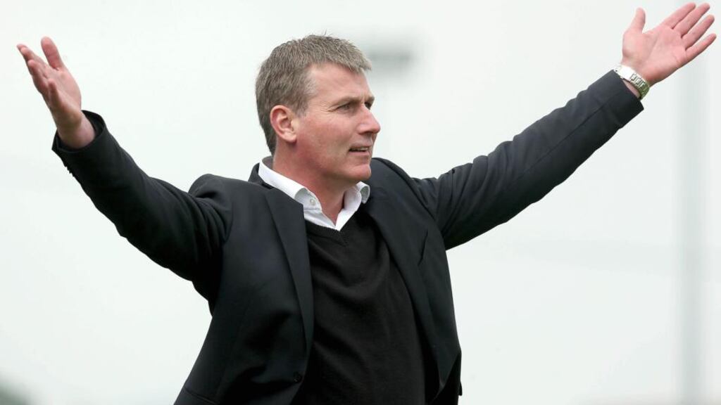 Manager Stephen Kenny will see his Dundalk side go top of the Airtricity League if they can beat local rivals Drogheda Uni ted at Oriel Park this evening. Photograph: Donall Farmer/Inpho