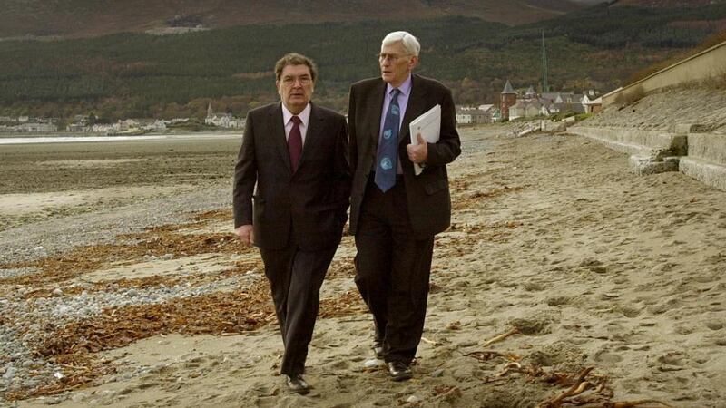 John Hume and Seamus Mallon during a break from the SDLP annual conference in Newcastle, Co Down, in November 2000. Photograph: Matt Kavanagh