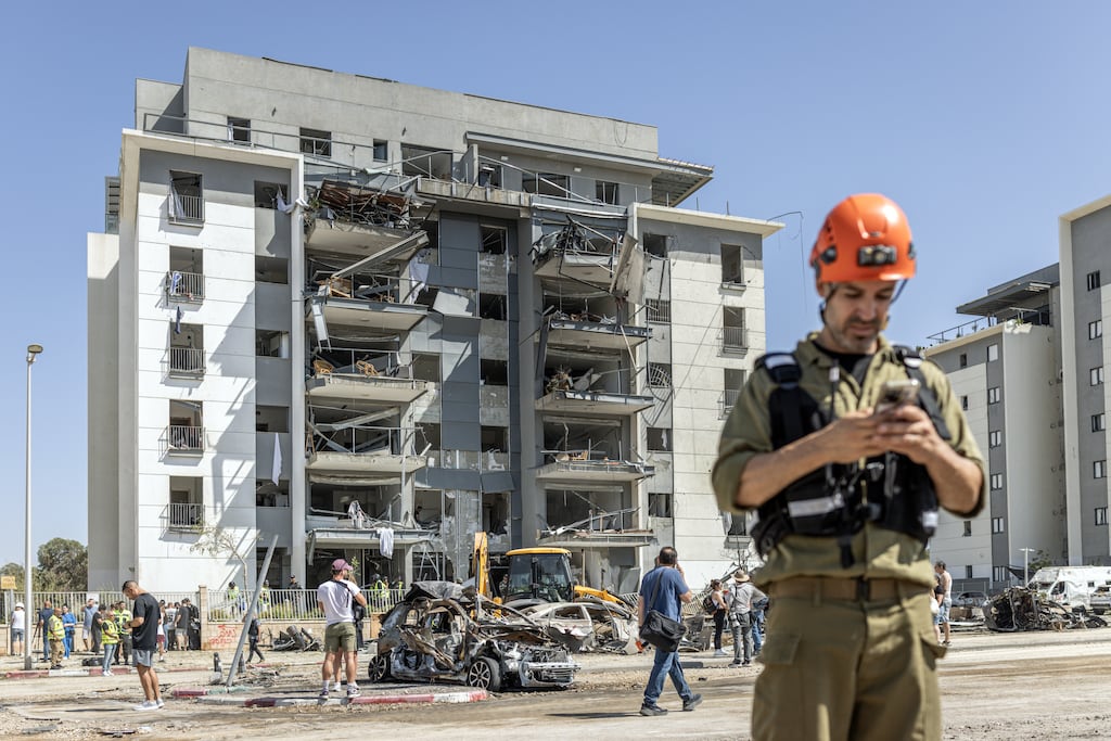 An apartment building damaged in an Iranian missile strike in Beer Sheva, Israel, on Friday. Photograph: Avishag Shaar-Yashuv/The New York Times