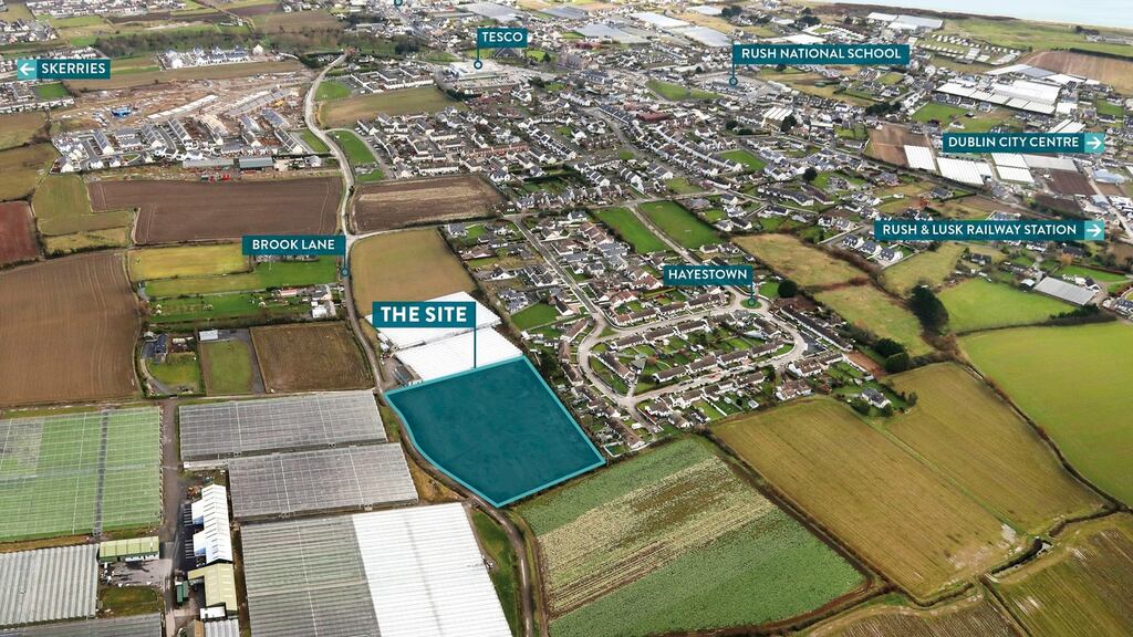 An aerial view of the development lands at Rush in north Dublin