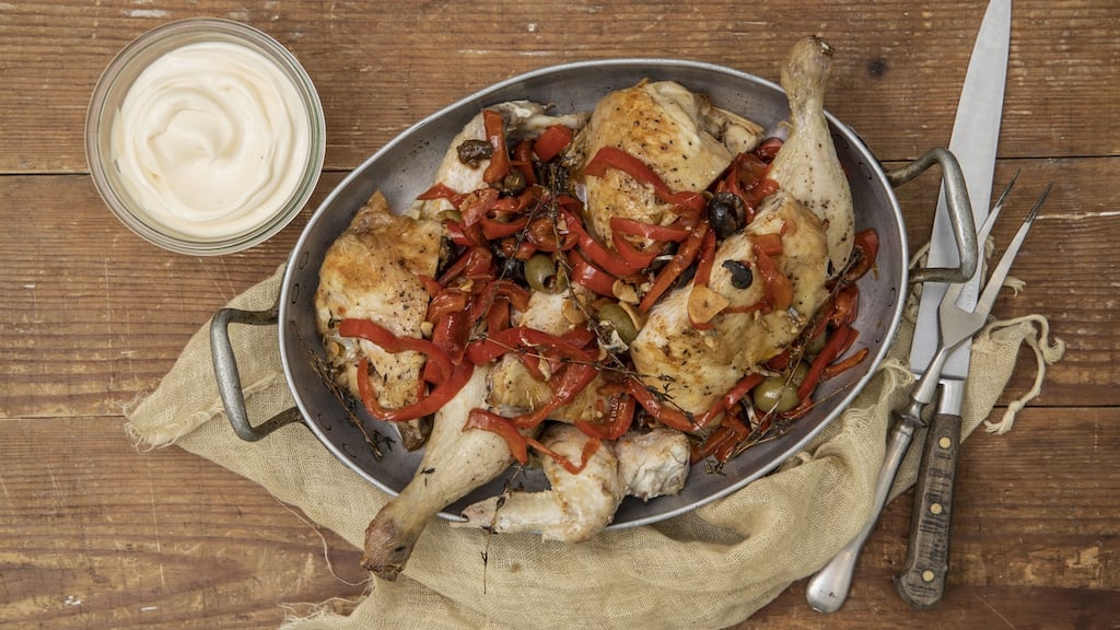 Chopped roast chicken, aioli, red pepper and anchovy dressing.