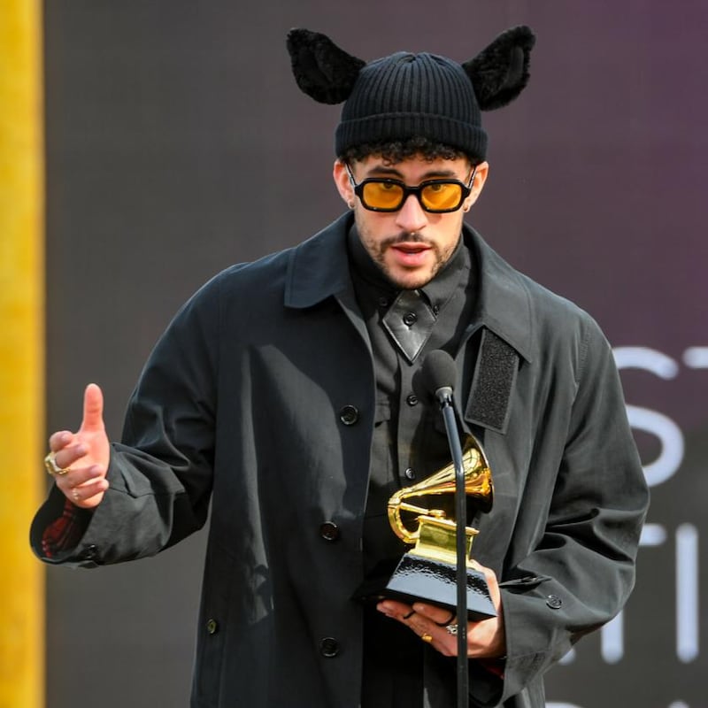 Bad Bunny, winner of the best latin pop or urban album for YHLQMDLG. Photograph: Kevin Winter/Getty