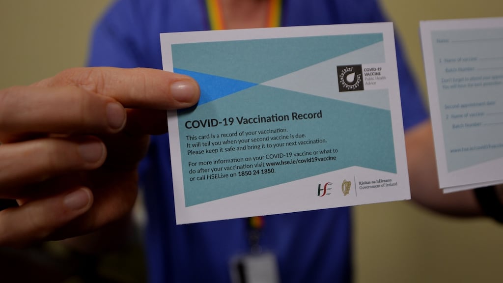 The Covid-19 vaccination record card.  Photograph: Alan Betson