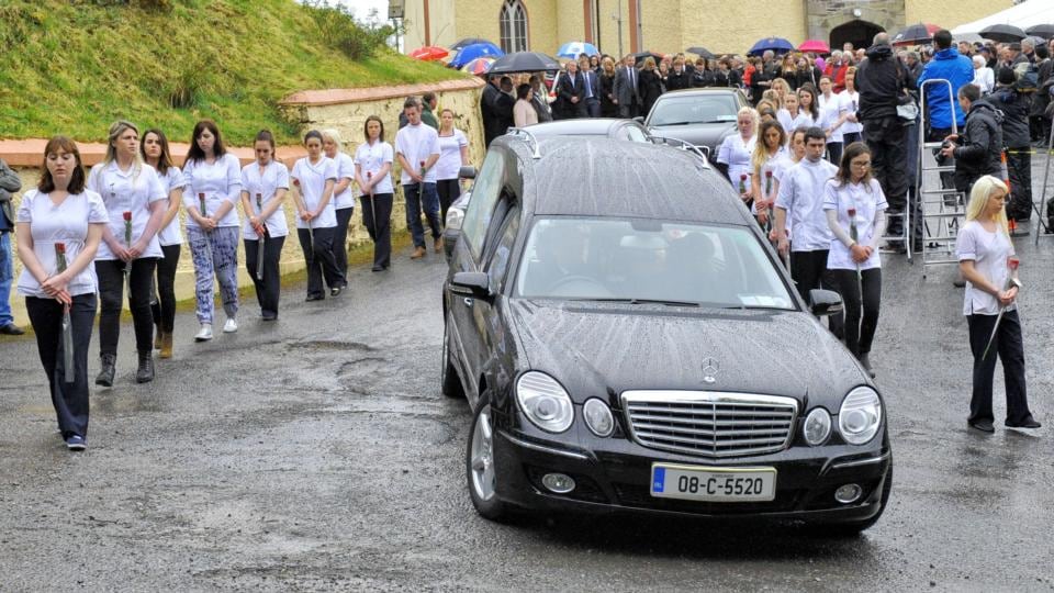 Nursing colleagues and friends at the funeral for Karen Buckley at St Michael’s, Analeentha, Co Cork. Photograph: Daragh Mac Sweeney/Provision
