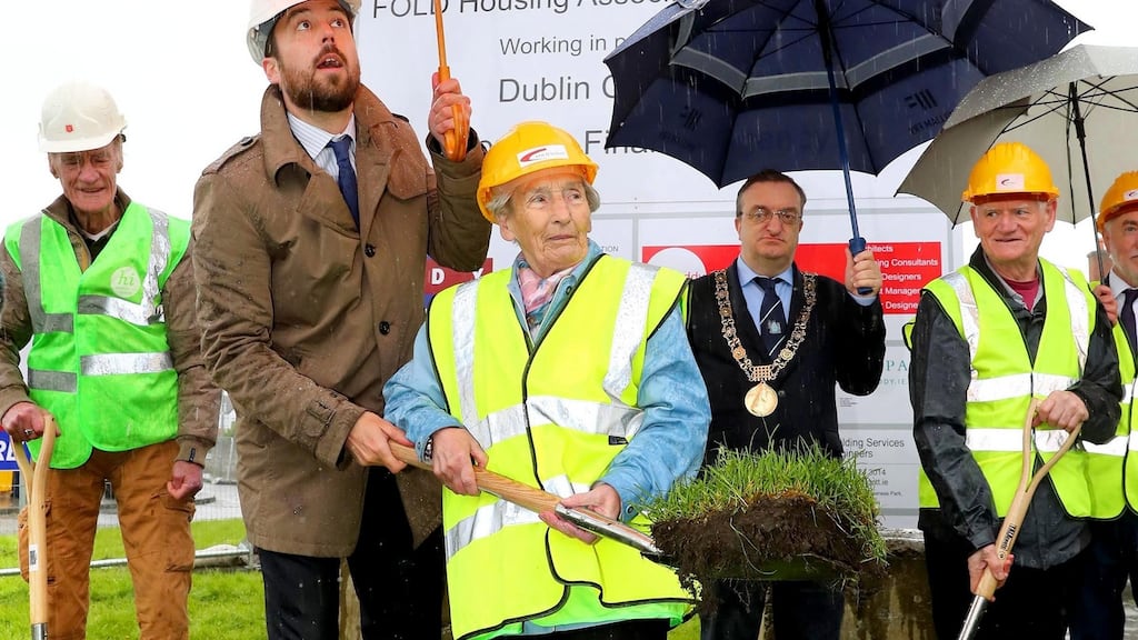 Minister for Housing Eoghan Murphy with resident Betty O’Brien at the sod-turning ceremony for New Dolphin Park. Photograph: Marc O’Sullivan