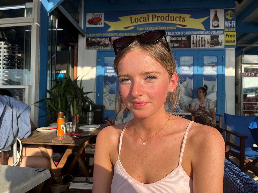 Aoife Hegarty (18), one of a group of Irish girls from Coláiste Íosagáin on a Leaving Cert holiday in Ios, Greece. Photograph: Jack Power