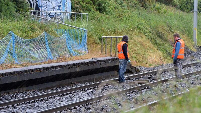 Irish Rail workers on the line near Shankill, Co Dublin after Dart services were disrupted due to cable theft. Photograph: Eric Luke/The Irish Times