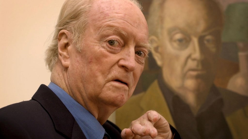 Benedict Kiely at the presentation of a new portrait of himself by Stephen McKenna. Photograph: Cyril Byrne