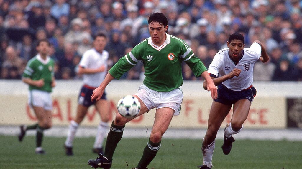 Alan McLoughlin in action for Ireland against England in 1990. Photograph: Billy Stickland/Inpho
