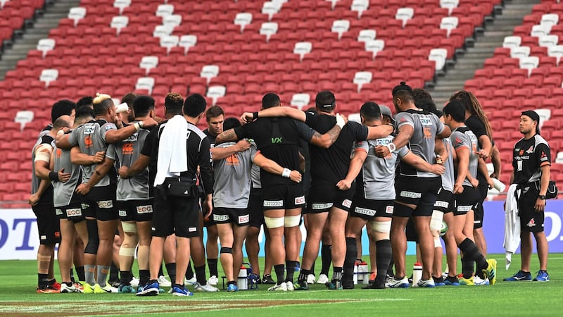 Japan’s Sunwolves players in Singapore ahead of their upcoming match against South Africa’s Lions. Photograph: Getty Images