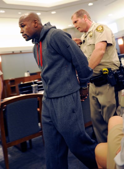 Mayweather arriving at the Clark County Detention Center to begin his 90 day jail term for domestic violence on June 1, 2012. Photo: Getty Images
