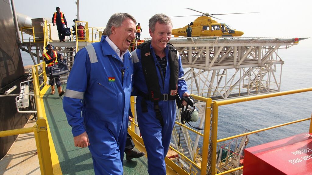 Tullow Oil director Keith Mutimer and chief executive Aidan Heavey at Tullow's FPSO facility.