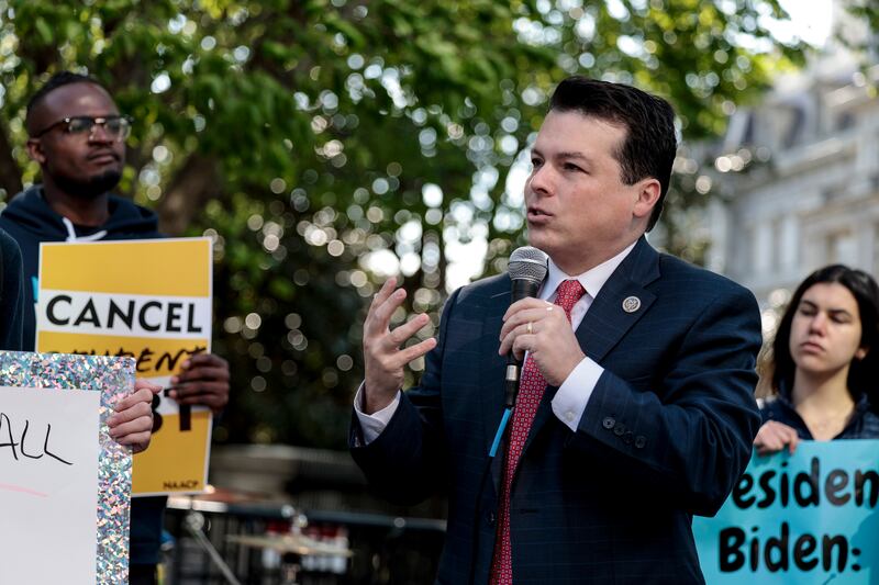 Congressman Brendan Boyle speaks at a rally for student loan forgiveness in Washington. Photograph: Anna Moneymaker/Getty Images