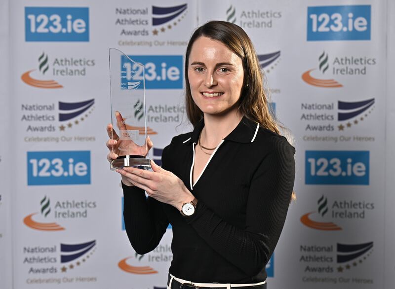Middle Distance Athlete of the Year Ciara Mageean with her award during the 123.ie National Athletics Awards ceremony. Photograph: Sam Barnes/Sportsfile