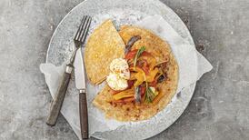 Socca with piment d’Espelette, peppers and anchovies