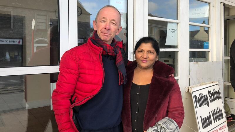 Kalpana and Gerry O’Brien voting in Balbriggan, Co Dublin. Photograph: Jade Wilson