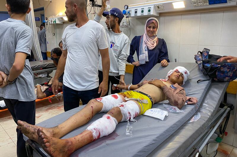 A Palestinian youth who was injured in Israeli fire while waiting near a food aid centre, receives care at Khan Yunis' Nasser hospital in the southern Gaza Strip on June 17th, 2025. Photograph: AFP via Getty Images