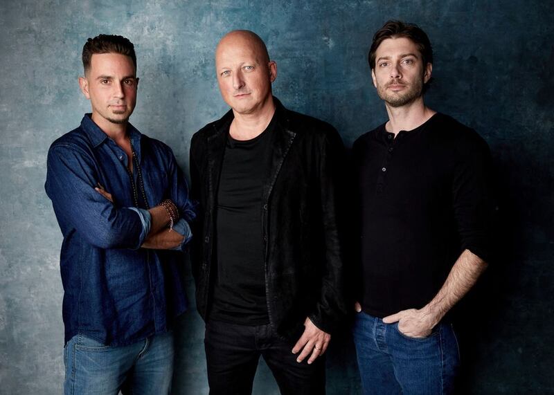 Wade Robson, Dan Reed, director of the "Leaving Neverland" Michael Jackson documentary, and James Safechuck. Photograph: Taylor Jewell/Invision/AP