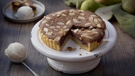 Chocolate pear tart with salted caramel