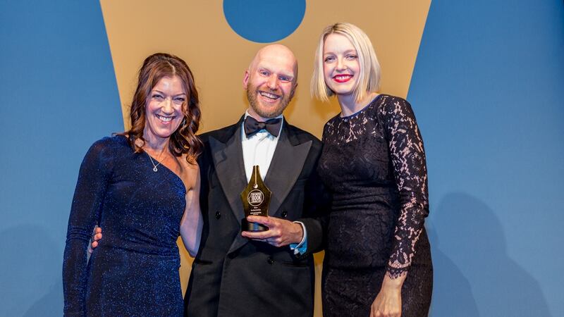 Bob Johnston with his trophy for Independent Bookshop of the Year UK & Ireland at the British Book Awards in 2017